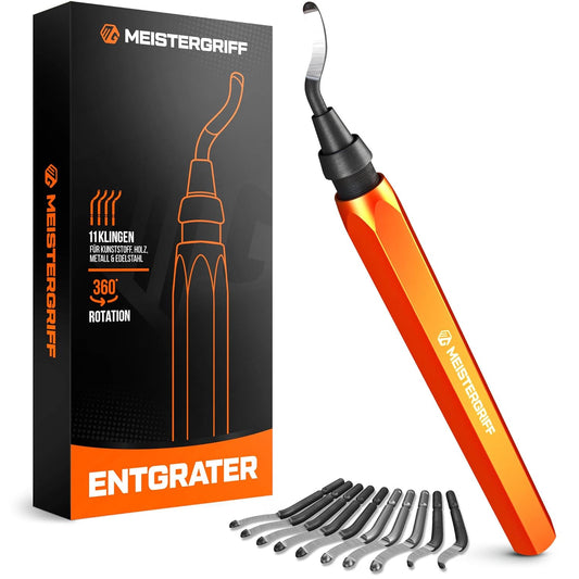 MEISTERGRIFF® Entgrater [inkl. 11 Klingen] für Kunststoff (auch 3D Druck), Metall, Edelstahl - Handentgrater