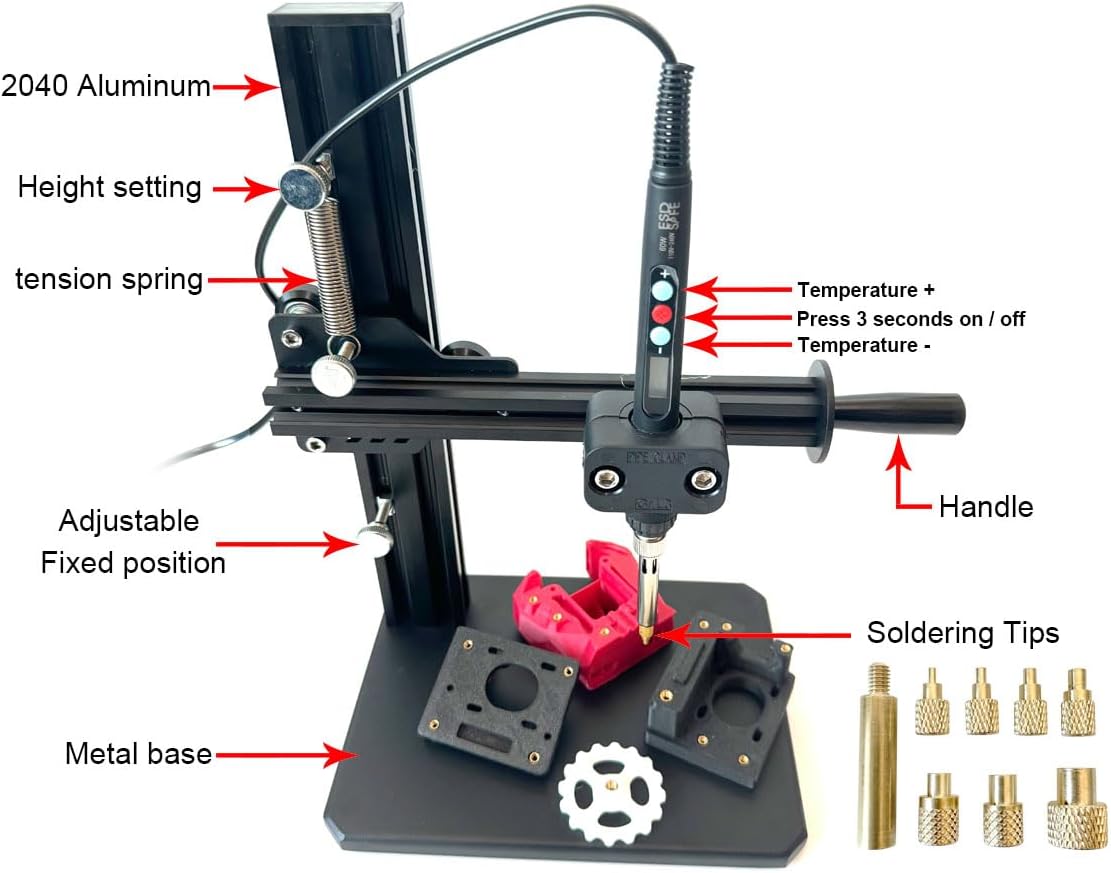 3DZWMAN Vertikale Hitze-Pressmaschine,Heat Set Insert Tool,Messing Einsätze 3D Druck,Heat Set Insert Spitze für Gewinde Rändelmutter M2/M3/M4/M5/M6 (1/4)/M8