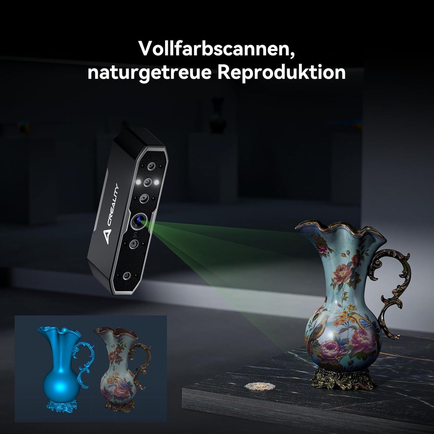 Creality 3D Scanner CR-Scan Otter für 3D-Druck, 20fps mit Vier Linsen Stereo Vision für 10-2000 mm Scanbereich, Anti-Shake Tracking, 0,02 mm Genauigkeit Handheld 3D Scanner (MacOS/Windows)