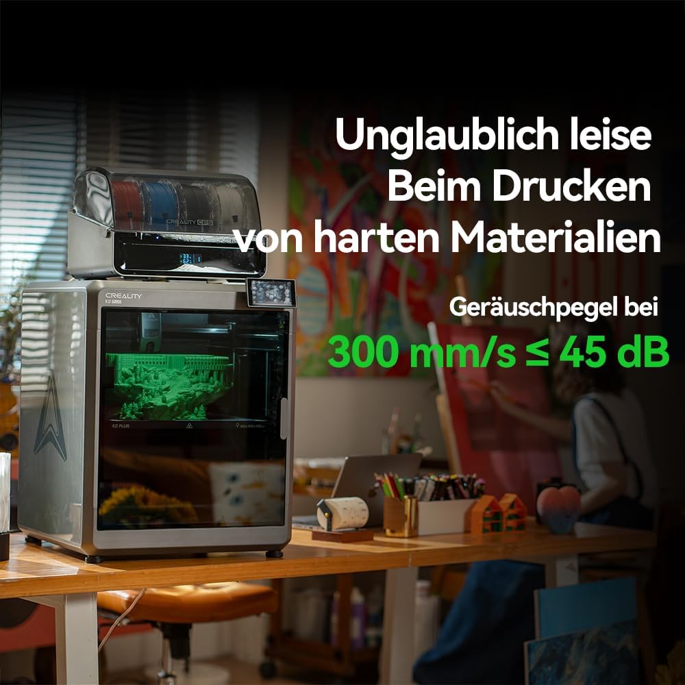 Creality K2 Plus Combo 3D Drucker, Smart CFS (CFSx4 ist in bis zu 16 Farben erhältlich), Schritt-Servomotor-System, Dual-KI-Kameras, aktive Heizkammer, "Matrix"-Rahmen, Druckbereich 350x350x350mm