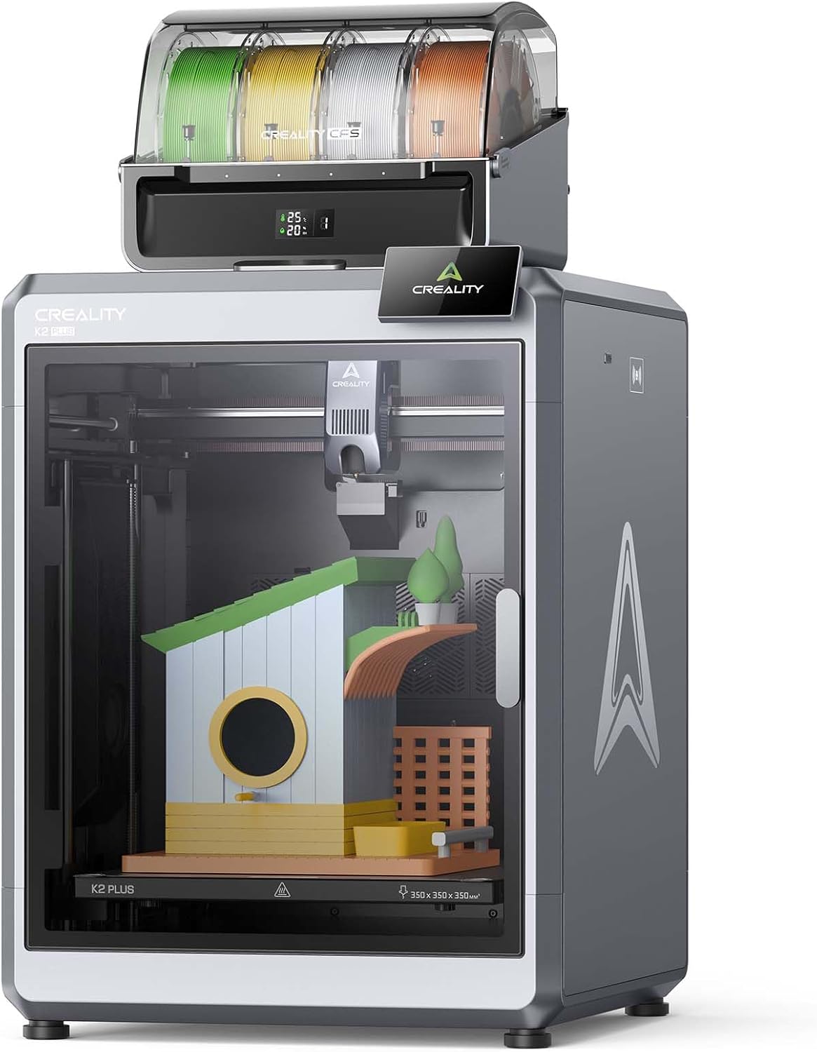 Creality K2 Plus Combo 3D Drucker, Smart CFS (CFSx4 ist in bis zu 16 Farben erhältlich), Schritt-Servomotor-System, Dual-KI-Kameras, aktive Heizkammer, "Matrix"-Rahmen, Druckbereich 350x350x350mm