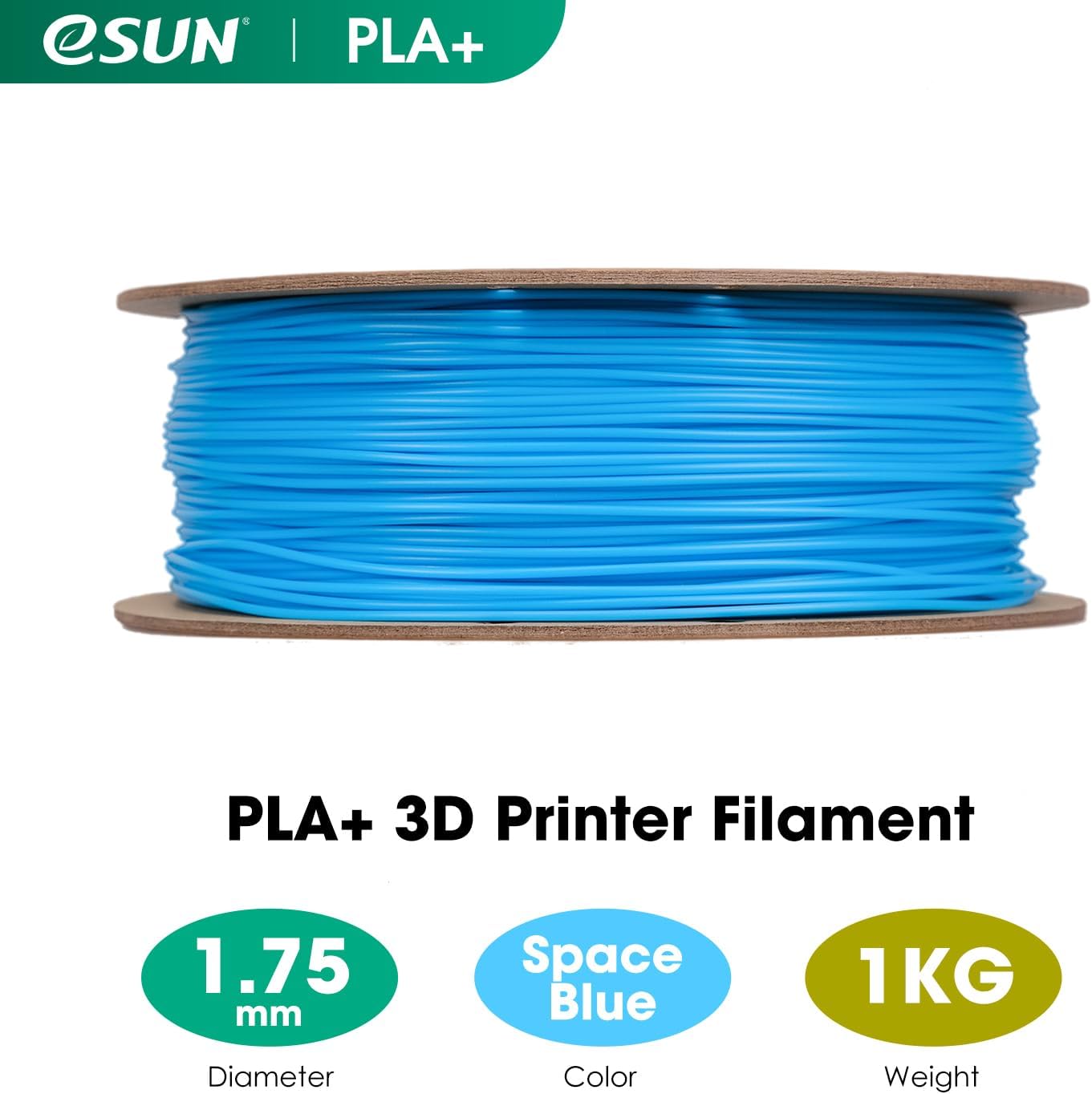 eSUN PLA+ Filament 1.75mm, 3D Drucker Filament PLA Plus, Maßgenauigkeit +/- 0.03mm, 1kg Spule (2.2 LBS) 3D Druck Filament für 3D Drucker, Raum Blau