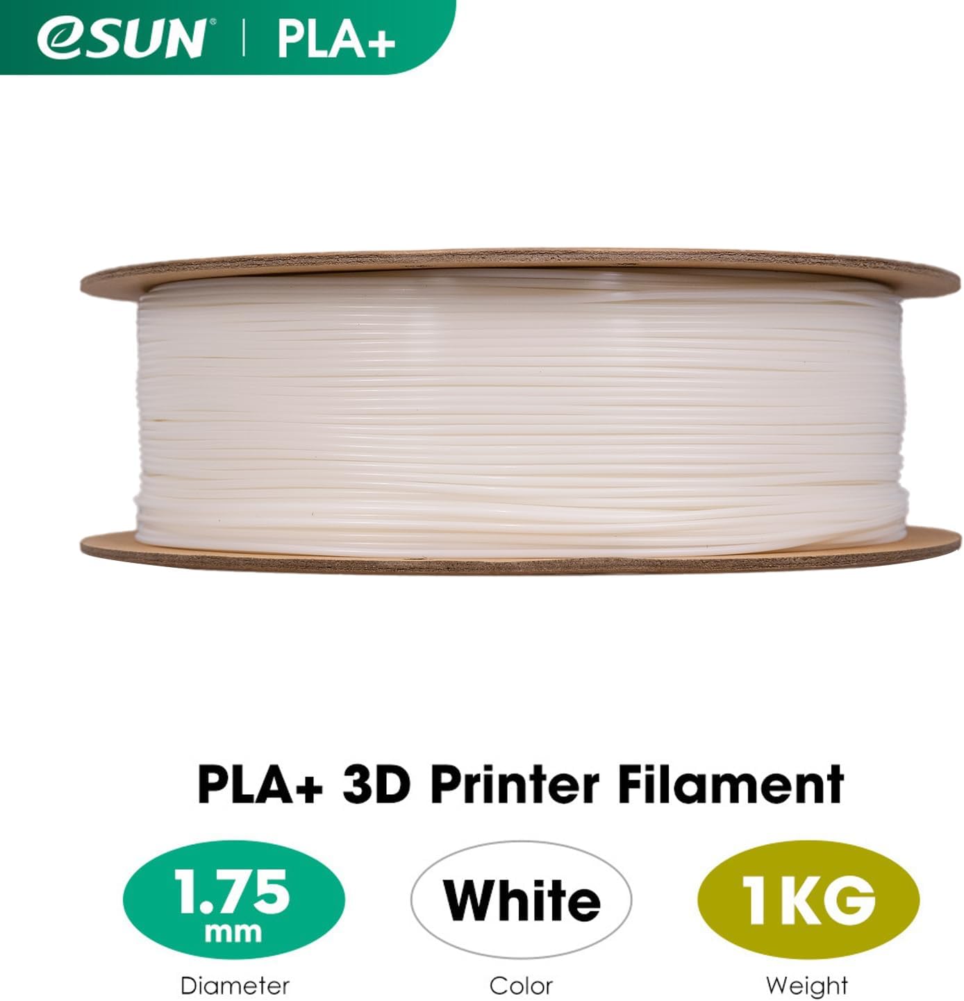 eSUN PLA+ Filament 1.75mm, 3D Drucker Filament PLA Plus, Maßgenauigkeit +/- 0.03mm, 1kg Spule (2.2 LBS) 3D Druck Filament für 3D Drucker, Weiß